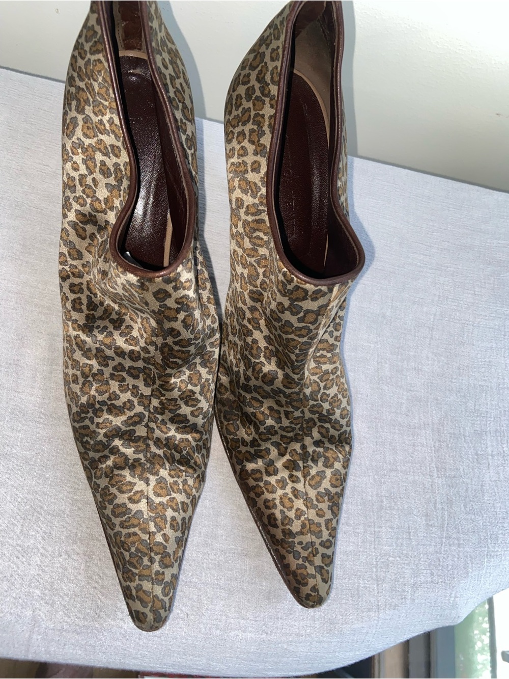 Bottega Veneta leopard-print silk and leather ankle booties size 41